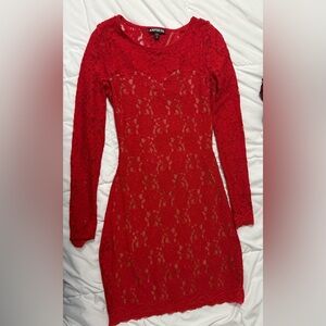Express Red Lace Long Sleeve Dress